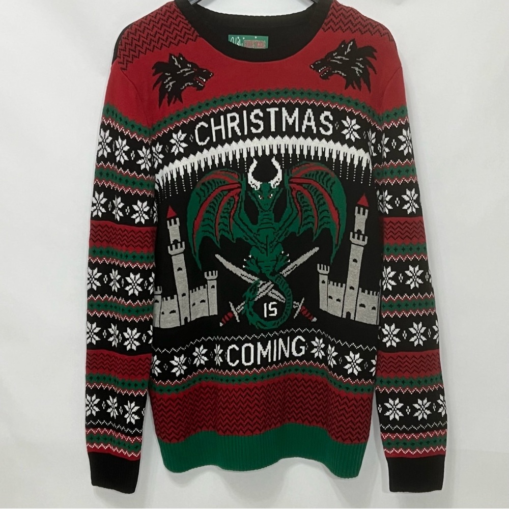 Ugly Christmas Sweater Knitted Dragons and Castles Party